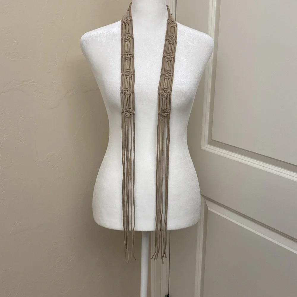 Vintage Macrome Belt Woven Suede tassel tie Boho Vintage Hippie 62’